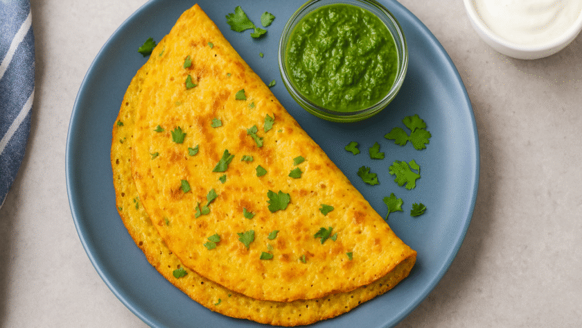 Moong Dal Chilla Seved with green chutney